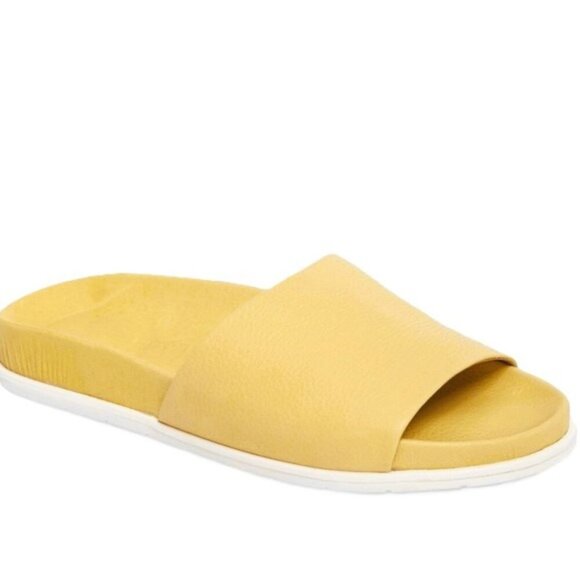 Gentle Souls Kenneth Cole Iona Leather Butter Yellow Slide Sandal Minimal Boho - Picture 2 of 10